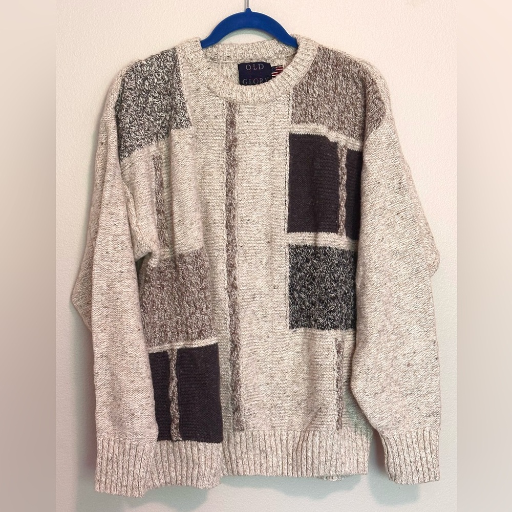Old Glory Gray Crewneck Sweater with Patchwork Design